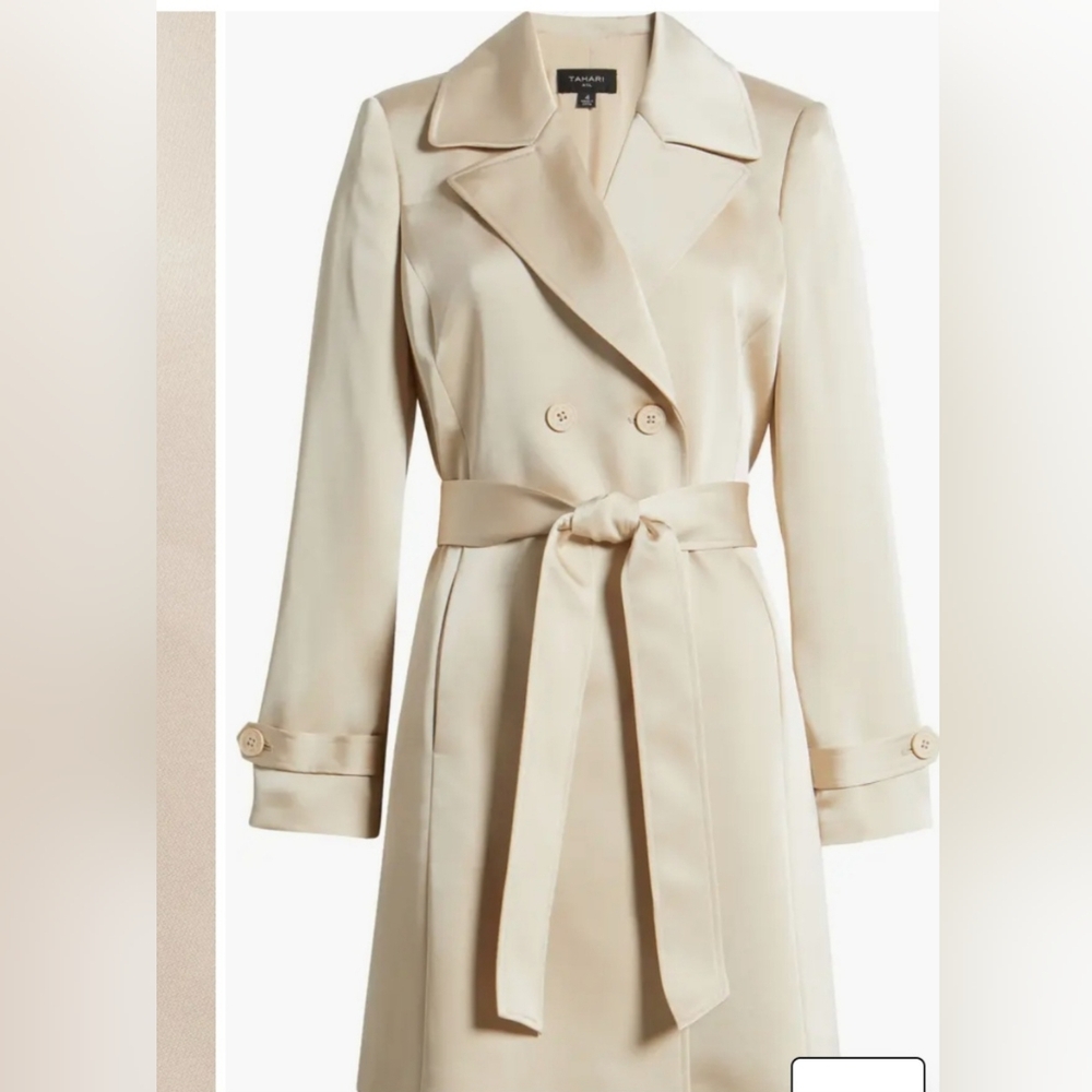 TAHARI WOMEN'S NATURAL SATIN TRENCH COAT SIZE 10 NWT - Picture 5 of 7